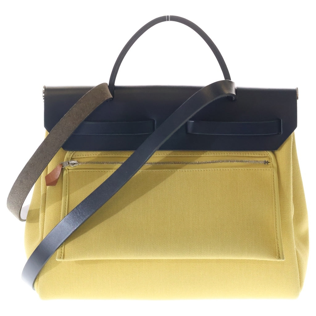 HERMES(エルメス) エールバッグ ジップPM ハンドバッグ ショルダーバッグ イエロー×ネイビー レザー U刻印 シルバー金具 レディース