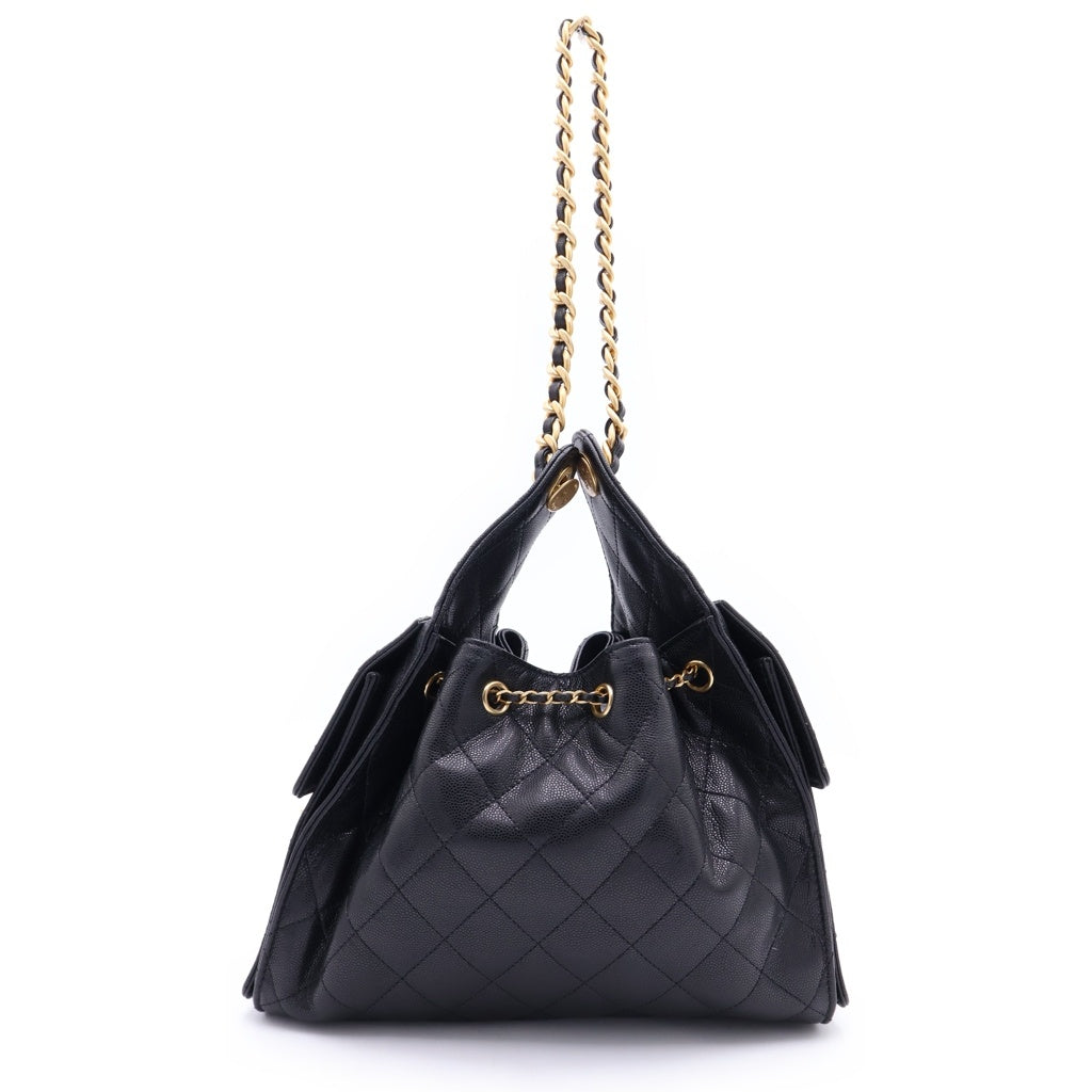 CHANEL(シャネル) シャネル25 スモール キャビアスキン ショルダーバッグ ブラック AS5293 ゴールド金具 レディース