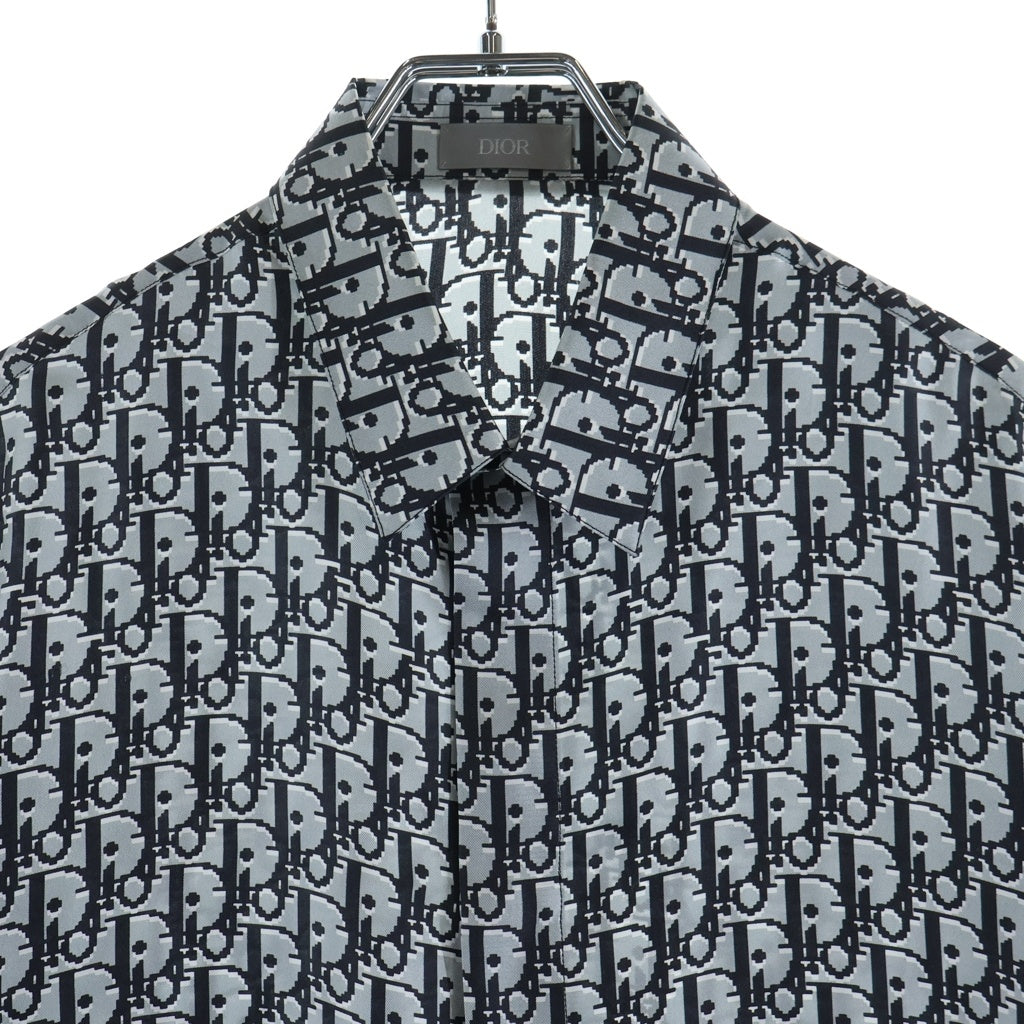 Christian Dior(クリスチャンディオール) OBLIQUE PIXEL SHORT SLEEVE SILK SHIRT オブリークピクセル総柄シルク半袖シャツ グレー 193C545A4751