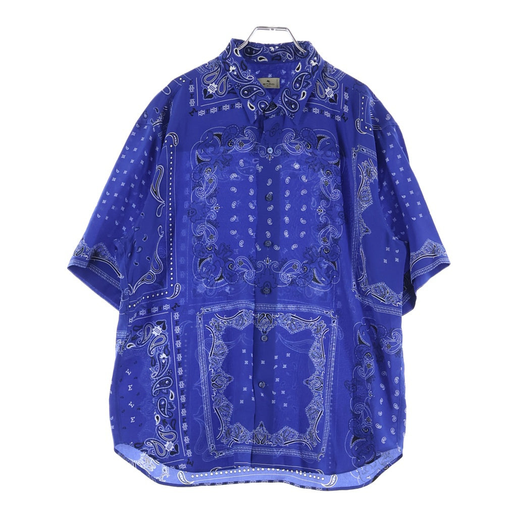 ETRO(エトロ) ペイズリー柄 半袖シャツ 総柄 シルク イタリア製 ブルー