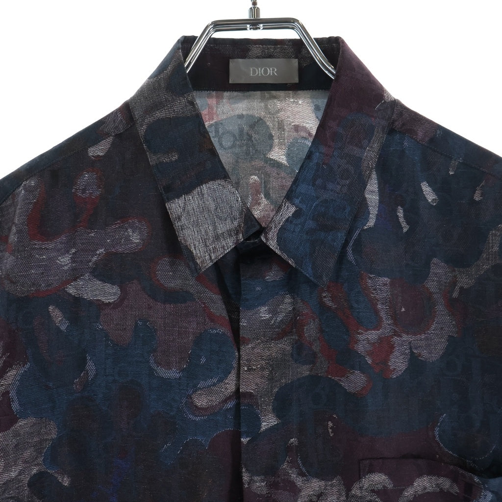 Christian Dior(クリスチャンディオール) ×Peter Doig 21AW ピータードイグ オブリーク 半袖シャツ コットン シルク マルチカラー ネイビー/ブラウン 033C508A5436