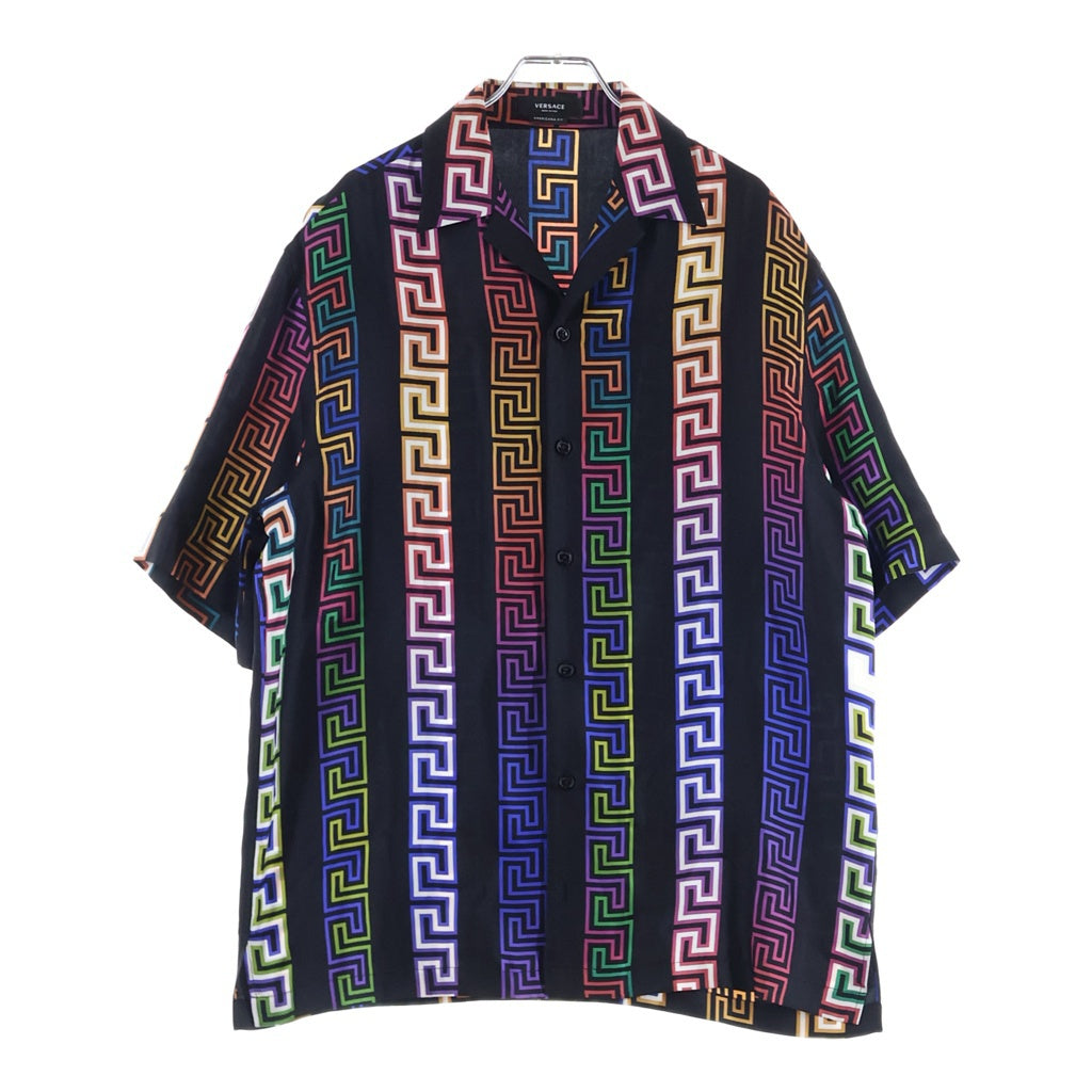 VERSACE(ヴェルサーチ) Greca Neon Silk Shirt グレカネオン シルク 半袖シャツ 総柄 ブラック A85919