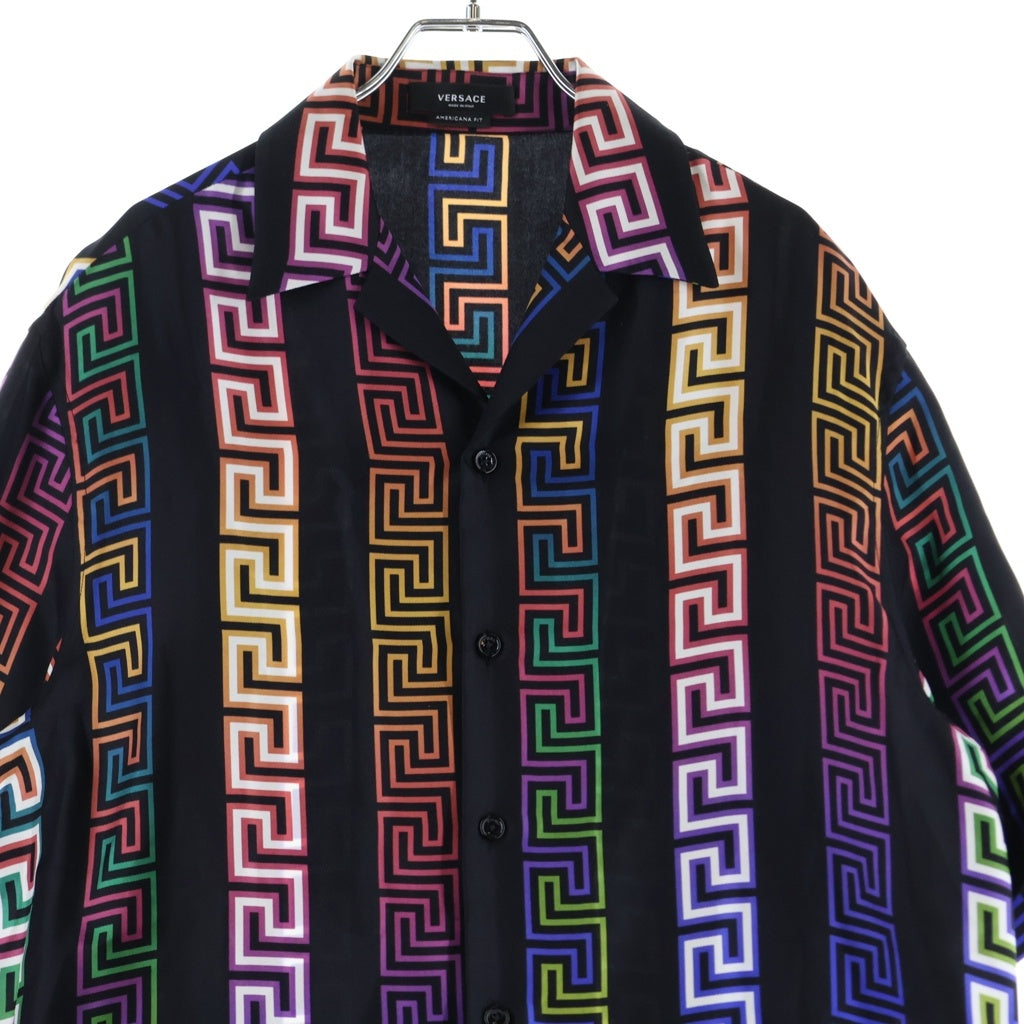 VERSACE(ヴェルサーチ) Greca Neon Silk Shirt グレカネオン シルク 半袖シャツ 総柄 ブラック A85919