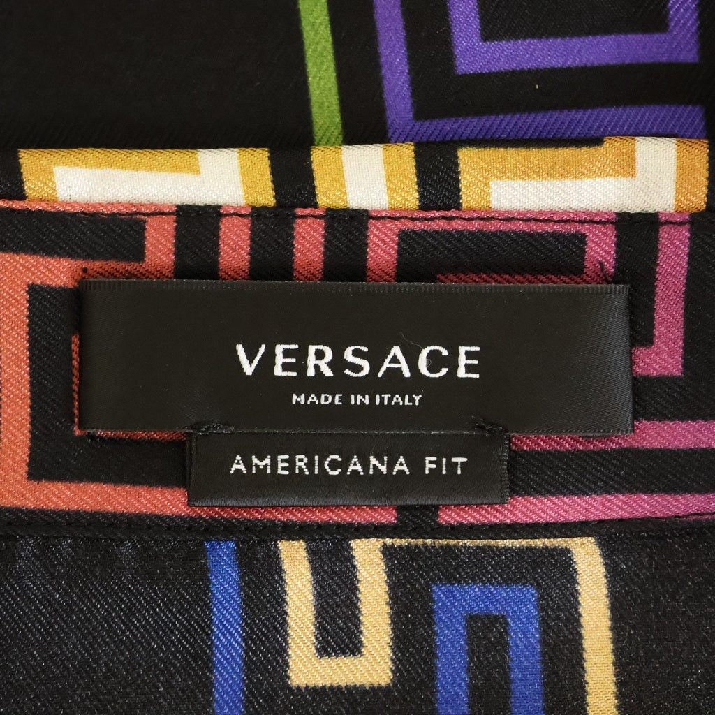 VERSACE(ヴェルサーチ) Greca Neon Silk Shirt グレカネオン シルク 半袖シャツ 総柄 ブラック A85919