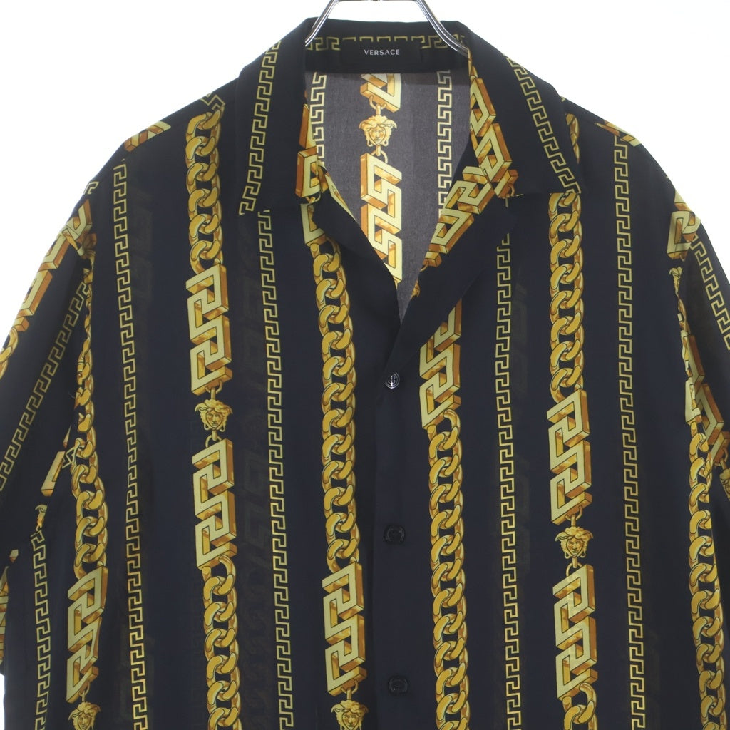 VERSACE(ヴェルサーチ) Baroque Logo Printed S/S SHIRT バロックロゴプリント 半袖シャツ チェーン ポリエステル ブラック/ゴールド 1005025 1A07626