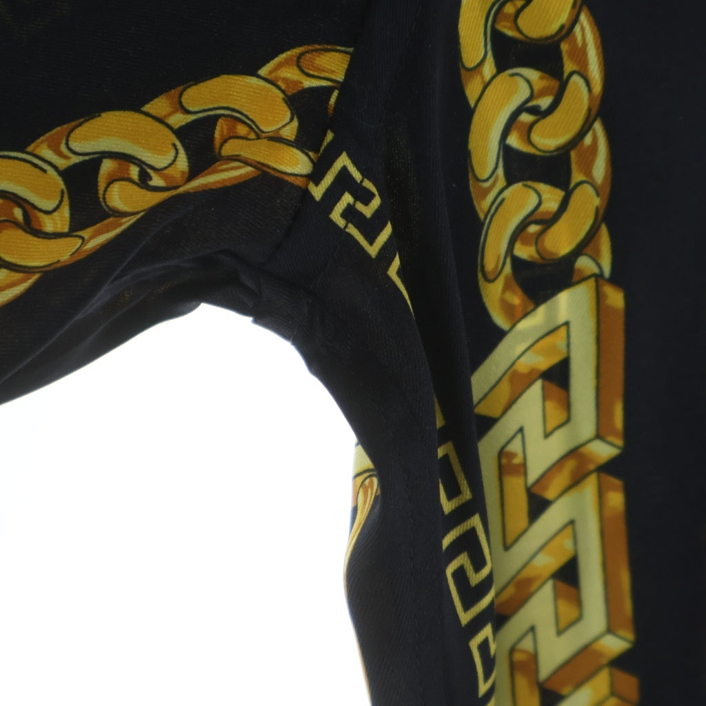 VERSACE(ヴェルサーチ) Baroque Logo Printed S/S SHIRT バロックロゴプリント 半袖シャツ チェーン ポリエステル ブラック/ゴールド 1005025 1A07626