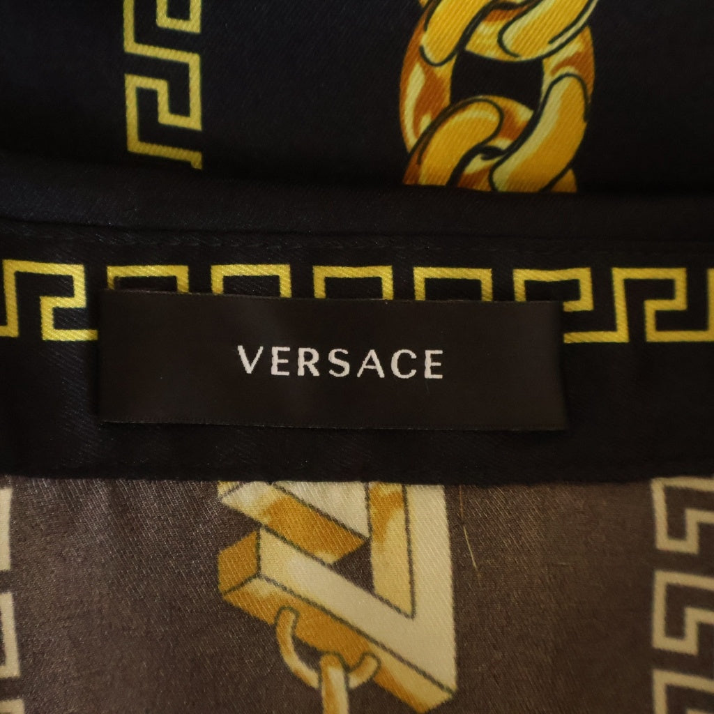 VERSACE(ヴェルサーチ) Baroque Logo Printed S/S SHIRT バロックロゴプリント 半袖シャツ チェーン ポリエステル ブラック/ゴールド 1005025 1A07626