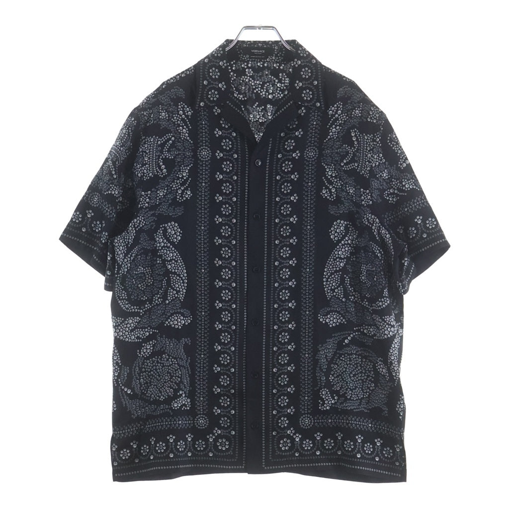 VERSACE(ヴェルサーチ) Repeat Baroque Silk Shirt リピート バロック シルク半袖シャツ ブラック 1003926 1A06140
