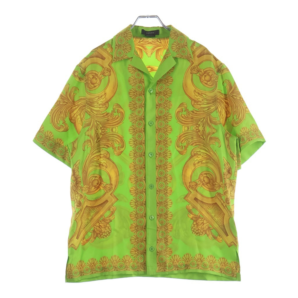 VERSACE(ヴェルサーチ) Barocco 660 Silk Shirt バロック シルクシャツ 半袖シャツ シルク ライム/ゴールド グリーン 1003926 1A05710