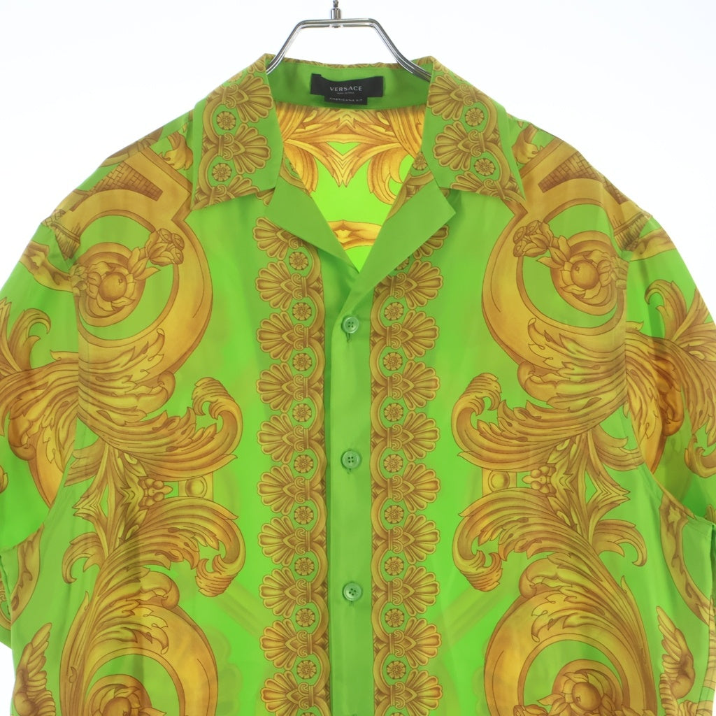 VERSACE(ヴェルサーチ) Barocco 660 Silk Shirt バロック シルクシャツ 半袖シャツ シルク ライム/ゴールド グリーン 1003926 1A05710