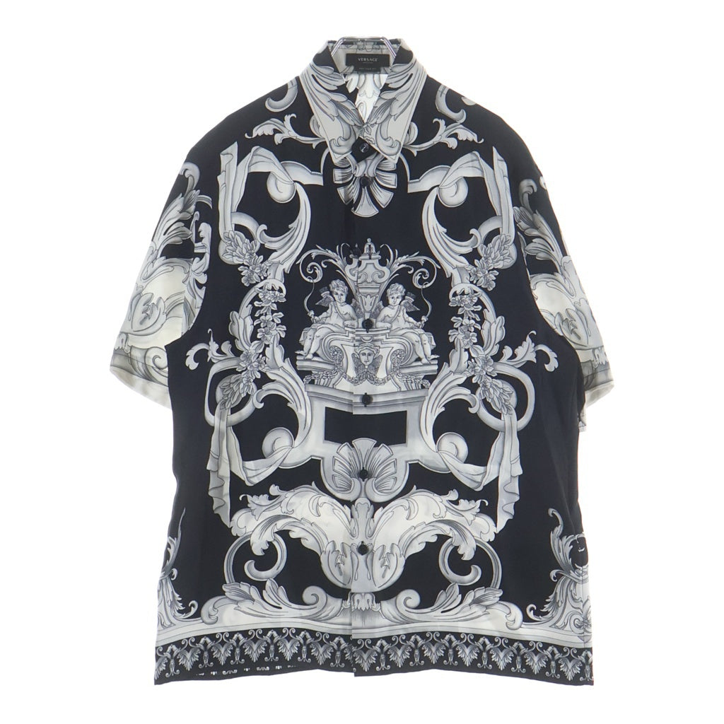VERSACE(ヴェルサーチ) Silver Baroque Silk Shirt シルバーバロック シルクシャツ イタリア製 総柄 ブラック/ホワイト 1003927 1A04155