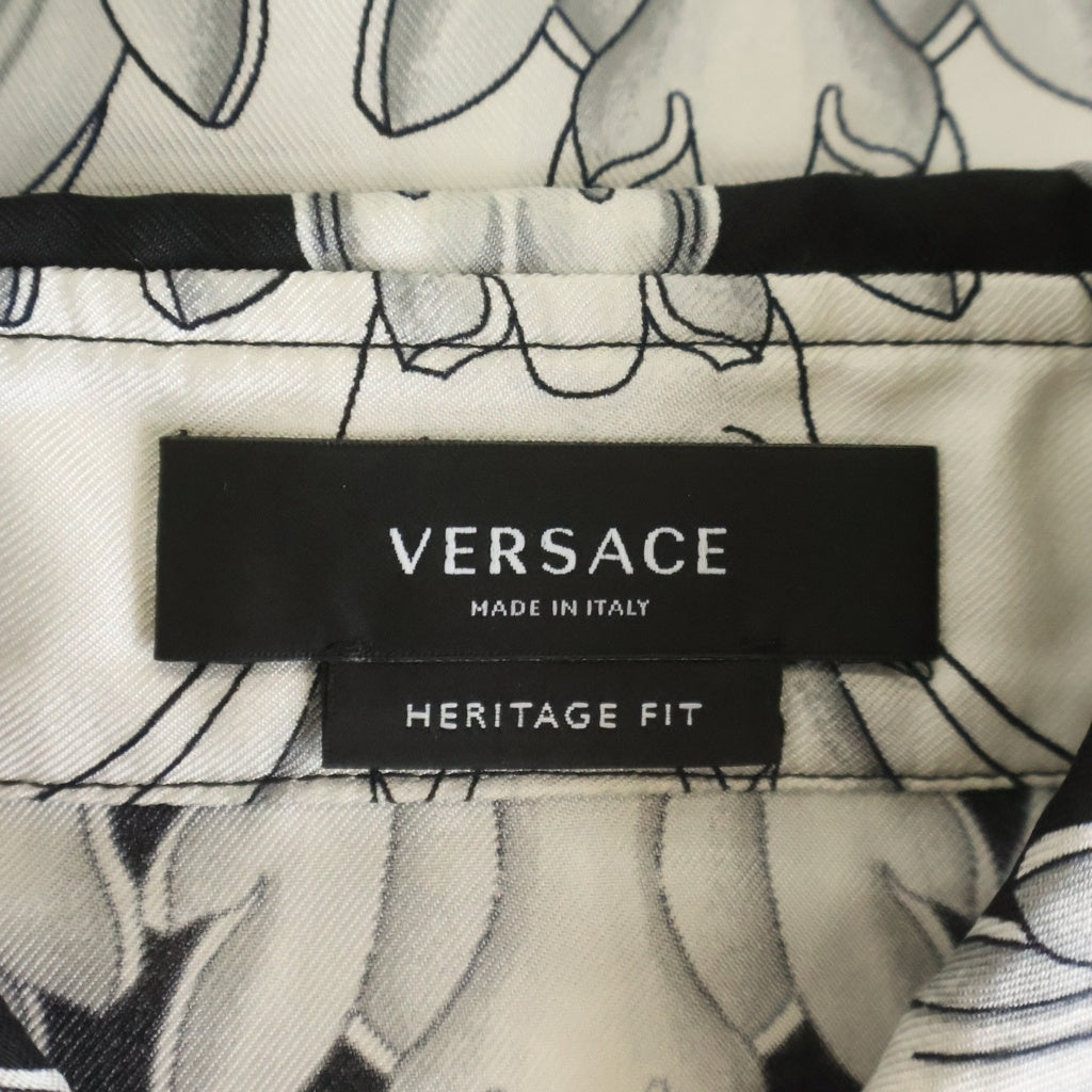 VERSACE(ヴェルサーチ) Silver Baroque Silk Shirt シルバーバロック シルクシャツ イタリア製 総柄 ブラック/ホワイト 1003927 1A04155