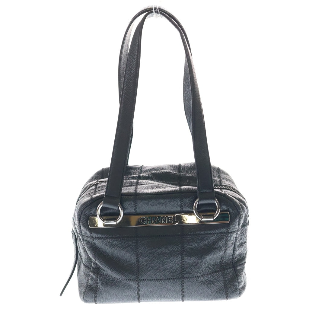 CHANEL(シャネル) チョコバー レザーミニボストン ハンドバッグ シルバー金具 ブラック 9番台 レディース