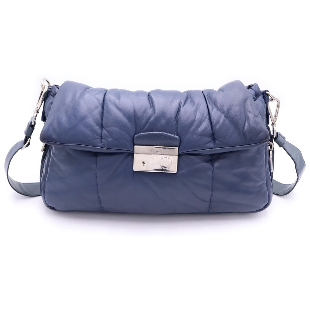 PRADA(プラダ) ナッパボンバー ショルダーバッグ ブルー ナイロン/レザー BR5032 レディース