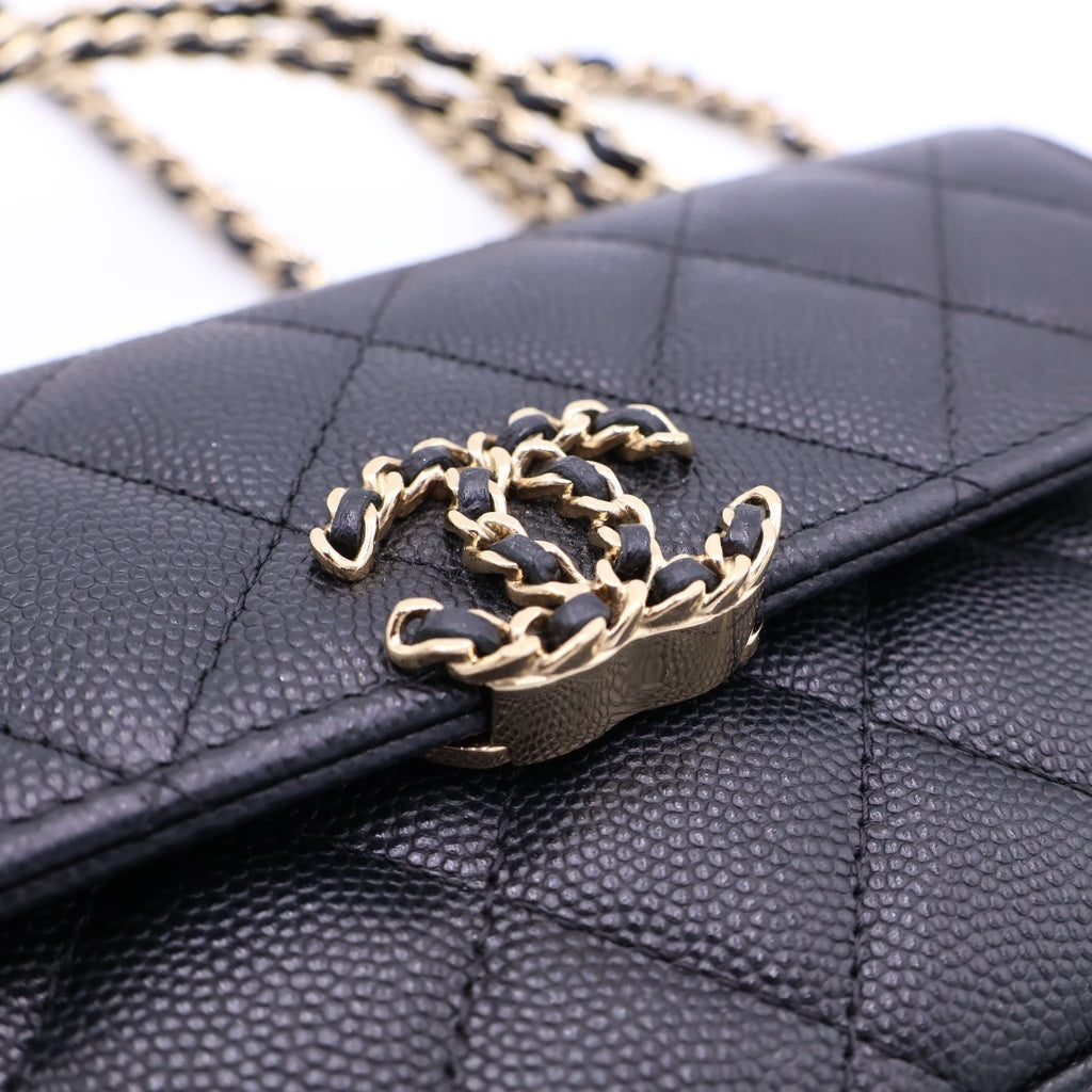 CHANEL(シャネル) マトラッセ キャビアスキン ゴールド金具 フォンケース チェーン ショルダーバッグ AP3238 ブラック レディース