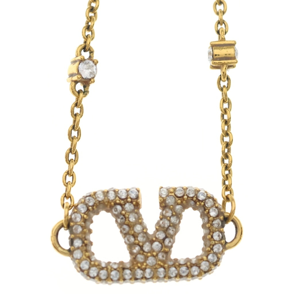 VALENTINO(ヴァレンティノ) ガラバーニ ロゴラインストーンネックレス ペンダント チェーン ゴールド レディース