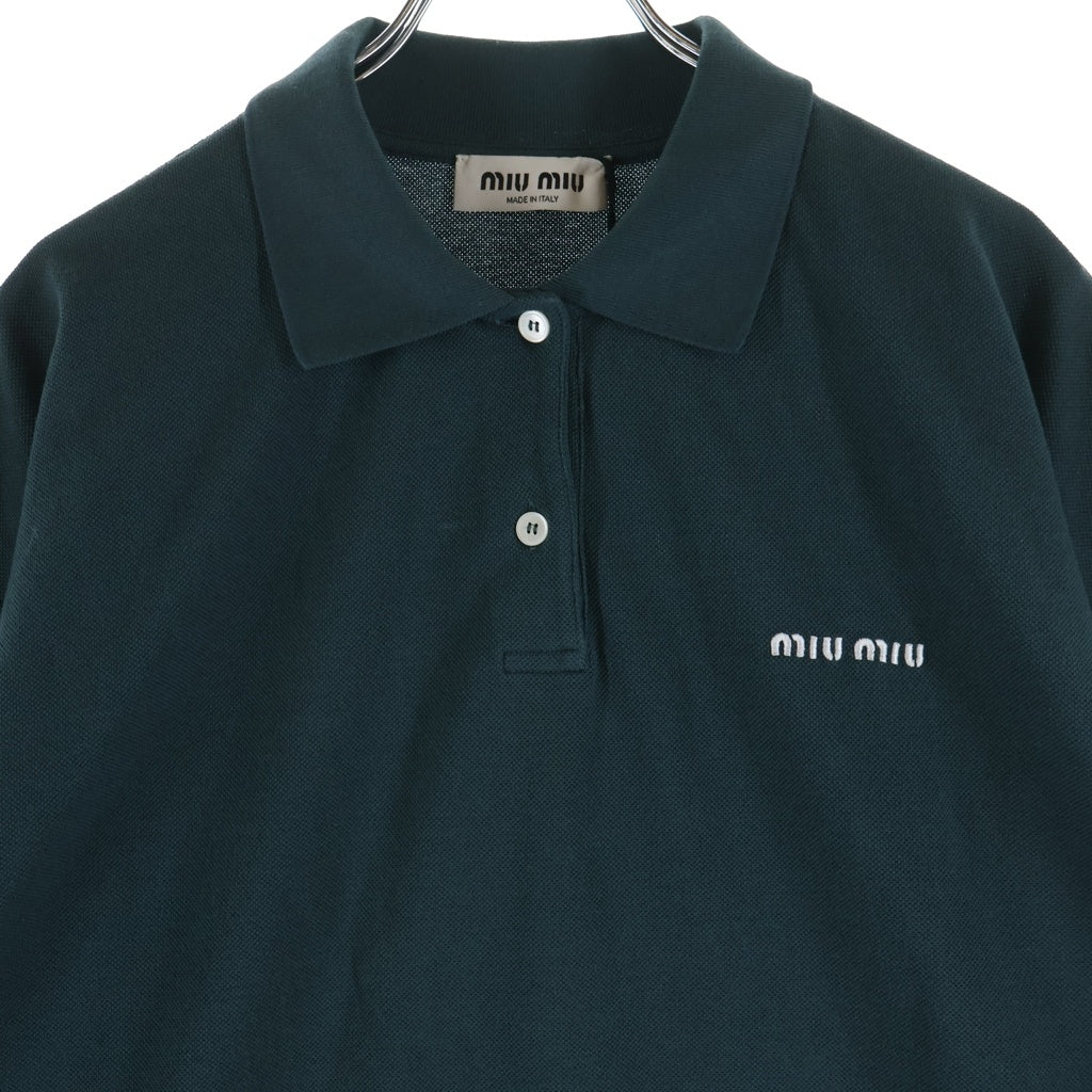 miumiu(ミュウミュウ) Cotton Piqu Polo Shirt コットン 長袖ポロシャツ ロゴ グリーン MJL019 レディース