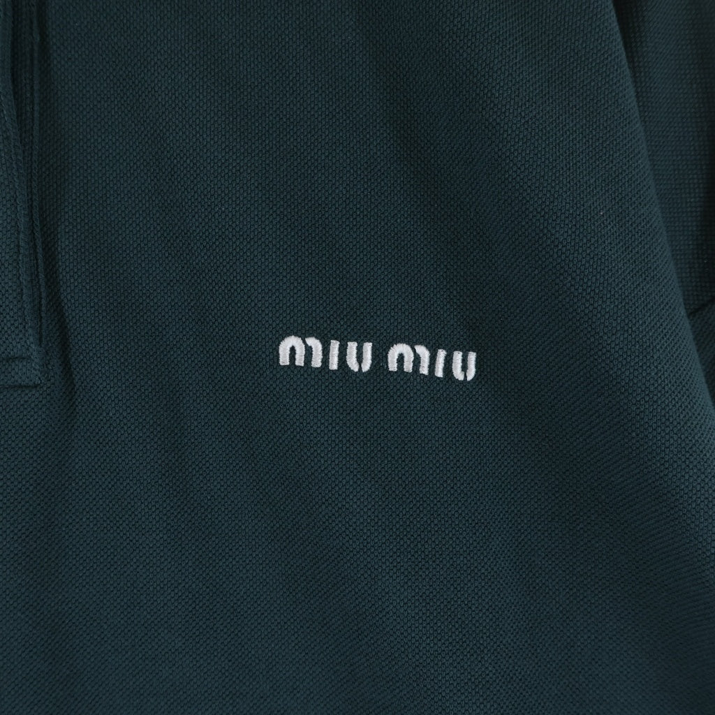 miumiu(ミュウミュウ) Cotton Piqu Polo Shirt コットン 長袖ポロシャツ ロゴ グリーン MJL019 レディース