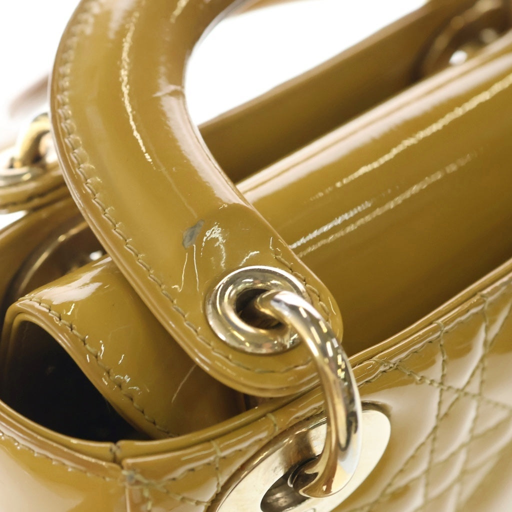 Christian Dior(クリスチャンディオール) レディディオール 2WAYハンドバッグ ショルダーバッグ メープル ブラウン パテントレザー ゴールド金具 レディース