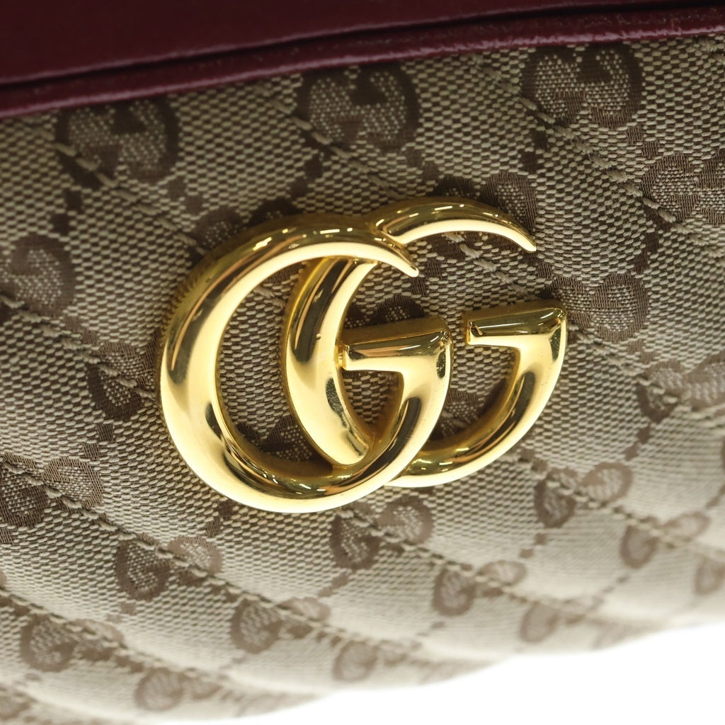 GUCCI(グッチ) GGマーモント キャンバス レザー チェーンショルダー バッグ ゴールド金具 レッド/ベージュ 447632 レディース