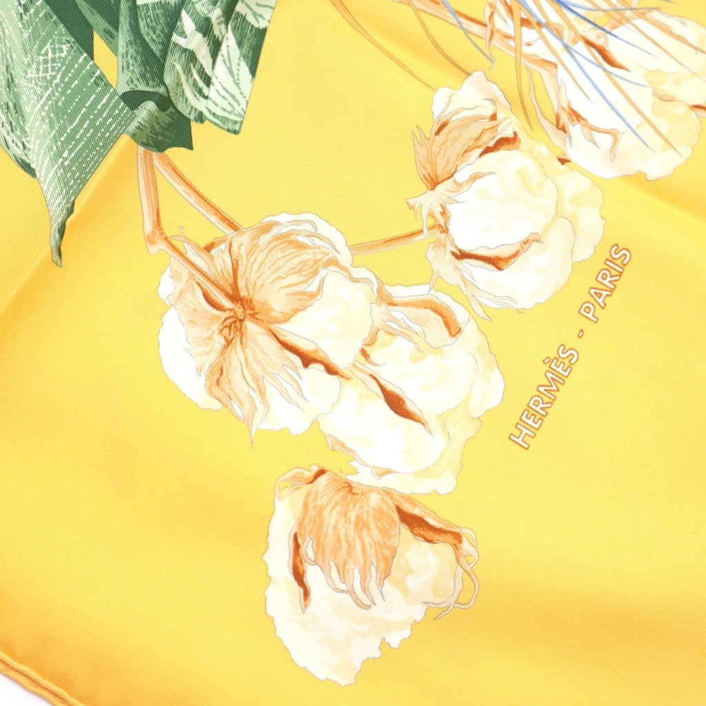 HERMES(エルメス) カレ90 TURBANS DES REINES 王女のターバン シルク スカーフ イエロー レディース