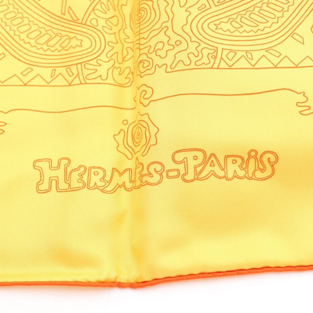 HERMES(エルメス) カレ90 LEGENDE KUNA PEUPLE DE PANAMA パナマのクナ族の伝説 シルク スカーフ オレンジ レディース