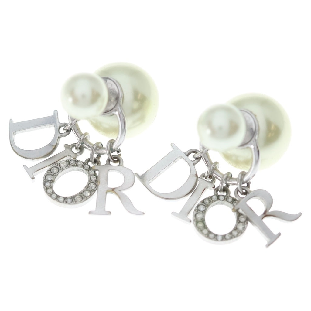 DIOR(ディオール) ロゴラインストーン トライバル パール ピアス ホワイト×シルバー レディース
