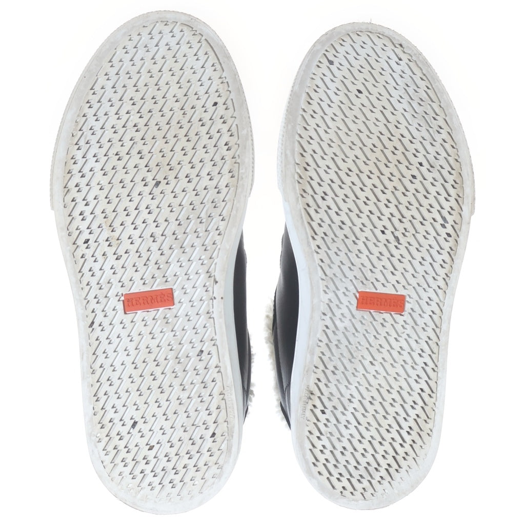 HERMES(エルメス) デイ ケリー バックル ローカットスニーカー カーフスキン レザー ムートン シルバー金具 ブラック レディース