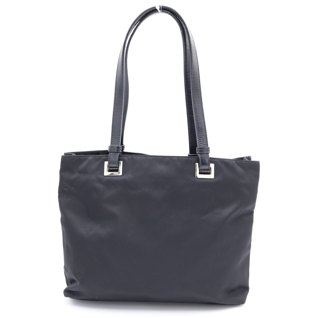 PRADA(プラダ) トライアングルロゴ ナイロン レザー シルバー金具 ハンドバッグ トートバッグ ブラック レディース
