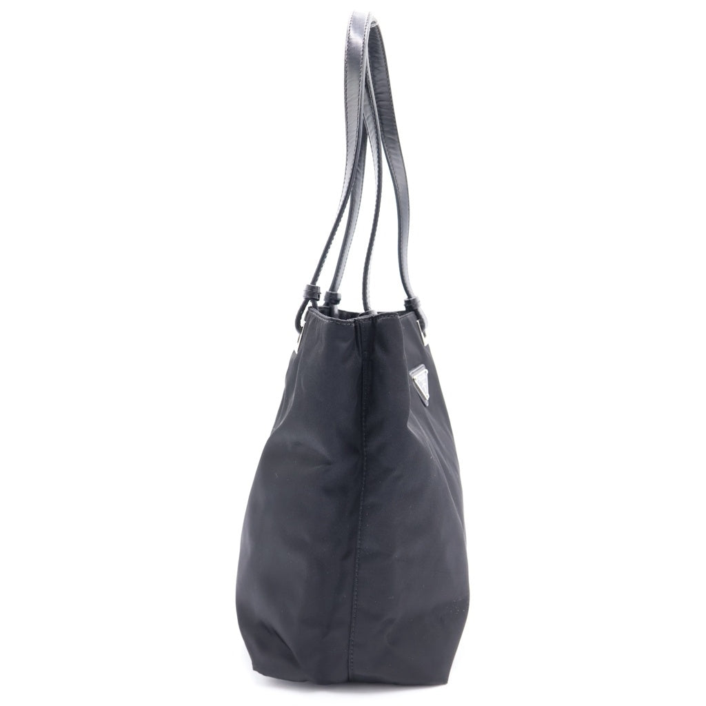 PRADA(プラダ) トライアングルロゴ ナイロン レザー シルバー金具 ハンドバッグ トートバッグ ブラック レディース