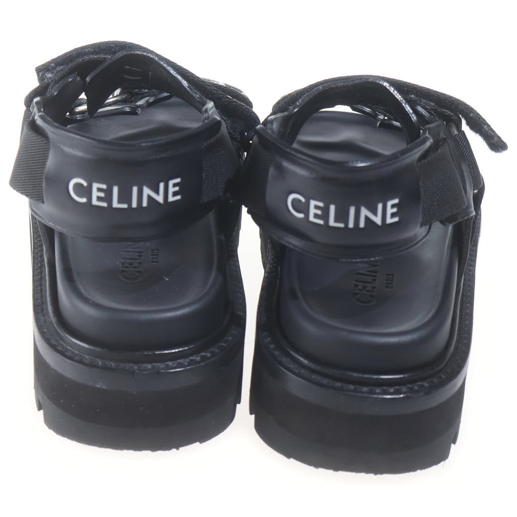 CELINE(セリーヌ) ベルトロゴ プラットフォームサンダル シューズ レザー ブラック レディース
