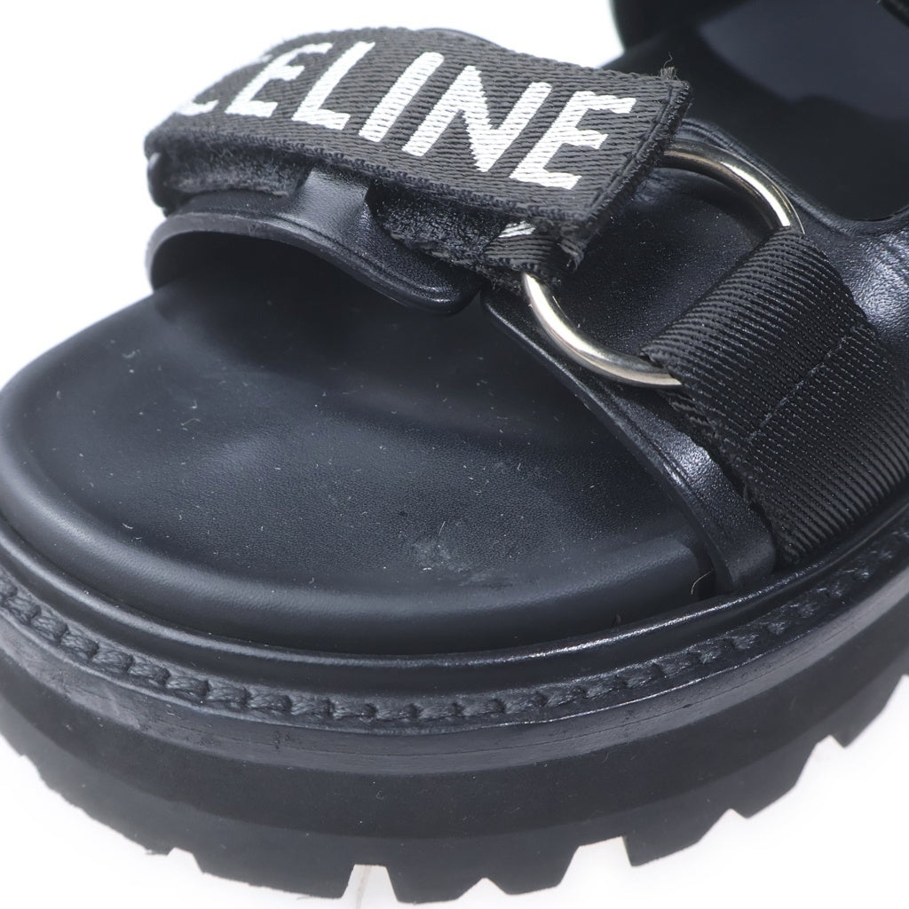 CELINE(セリーヌ) ベルトロゴ プラットフォームサンダル シューズ レザー ブラック レディース