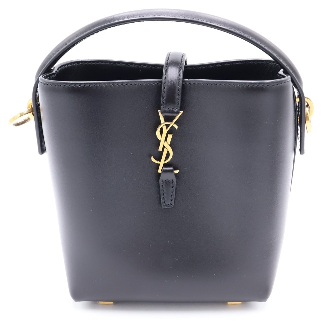 SAINT LAURENT PARIS(サンローランパリ) LE37 ミニバケットバッグ シャイニー レザー ゴールド金具 2WAY ハンドバッグ ショルダーバッグ ブラック 765870 レディース