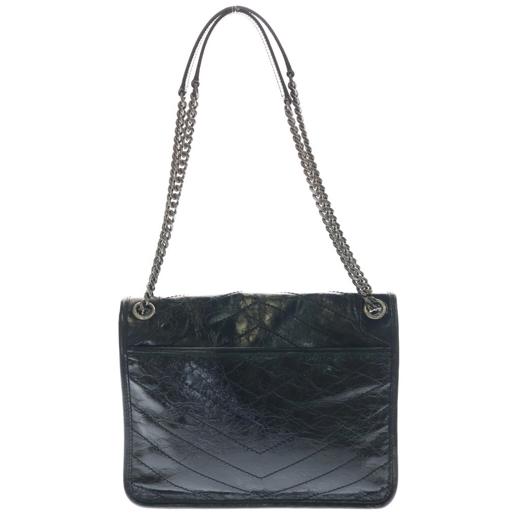 SAINT LAURENT PARIS(サンローランパリ) ニキ ミディアム ヴィンテージ レザー シルバー金具 チェーンショルダーバッグ ブラック 633184 レディース
