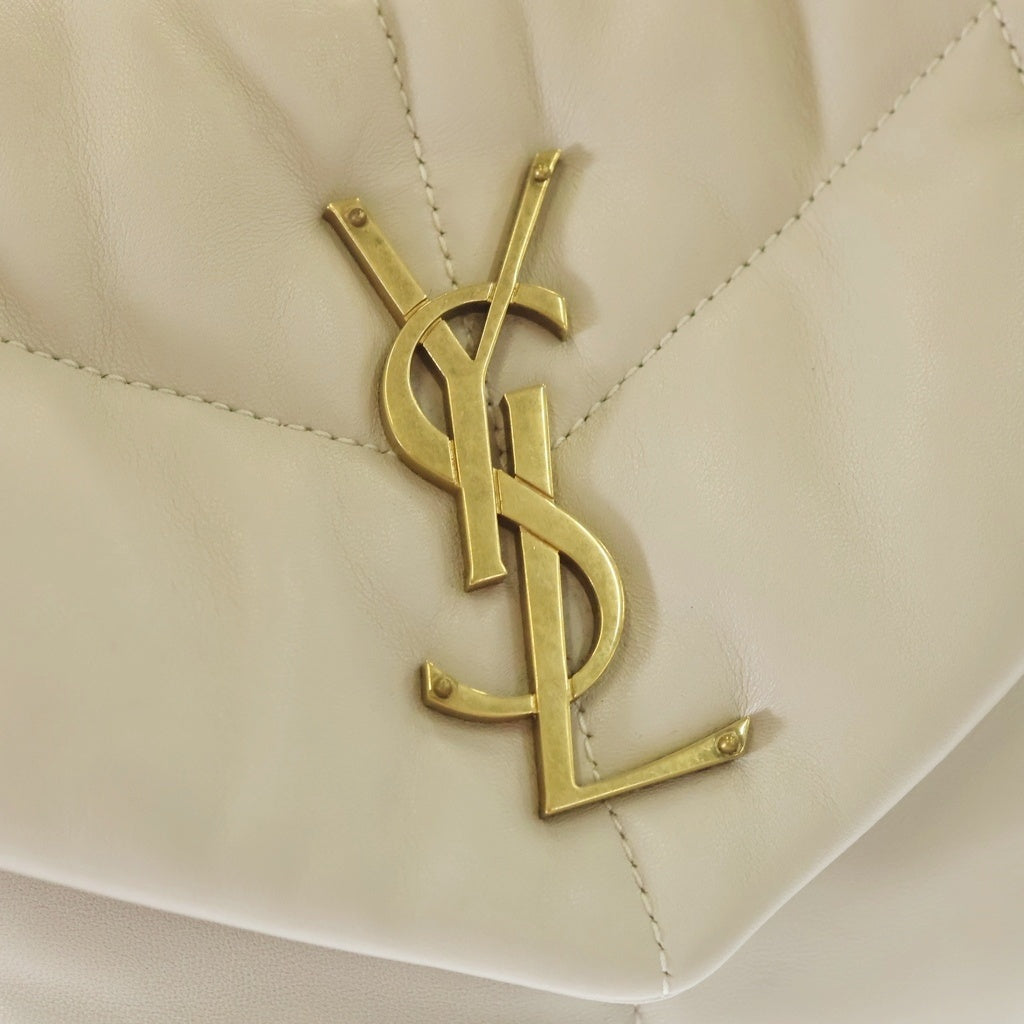 SAINT LAURENT PARIS(サンローランパリ) パファー スモール チェーンショルダーバッグ ホワイト ラムスキン 577476 ゴールド金具 レディース