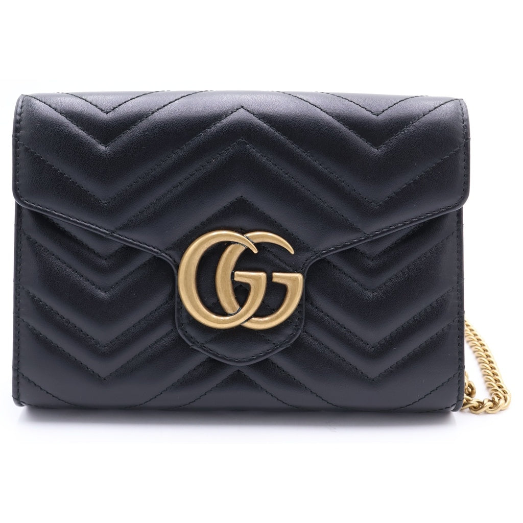 GUCCI(グッチ) GG Marmont Quilting Chain Wallet GGマーモント キルティング チェーンウォレット ショルダーバッグ ブラック 474575 レディース
