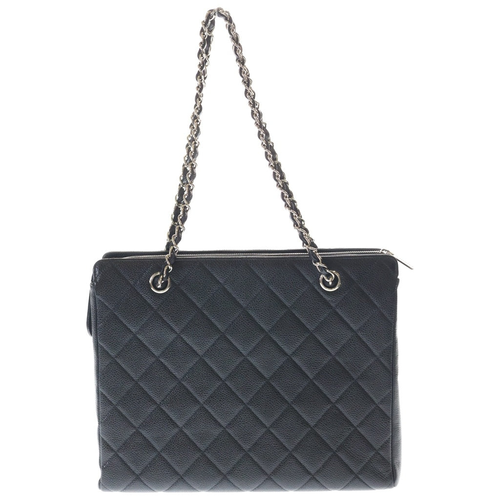CHANEL(シャネル) マトラッセ ココマーク キャビアスキン レザー チェーン ショルダー トートバッグ シルバー金具 ブラック 6番台 レディース