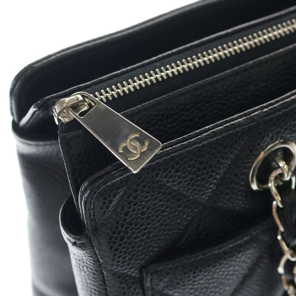CHANEL(シャネル) マトラッセ ココマーク キャビアスキン レザー チェーン ショルダー トートバッグ シルバー金具 ブラック 6番台 レディース