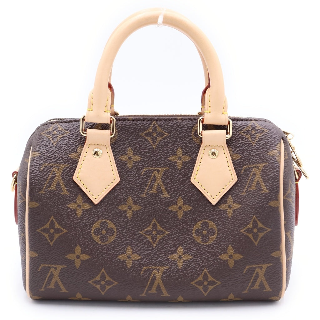 LOUIS VUITTON(ルイヴィトン) ナノスピーディ 2WAYハンドバッグ ショルダーバッグ ブラウン レザー×PVC M81085 ゴールド金具 レディース