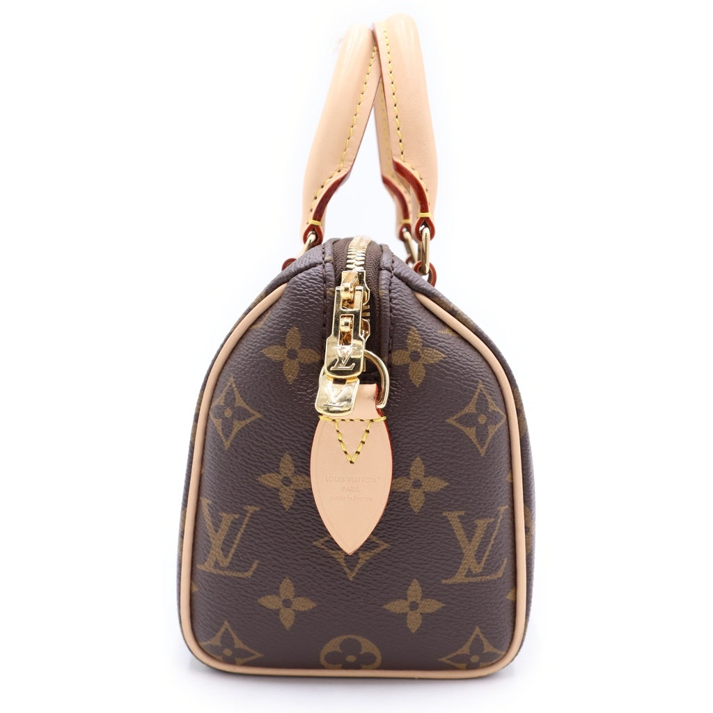 LOUIS VUITTON(ルイヴィトン) ナノスピーディ 2WAYハンドバッグ ショルダーバッグ ブラウン レザー×PVC M81085 ゴールド金具 レディース