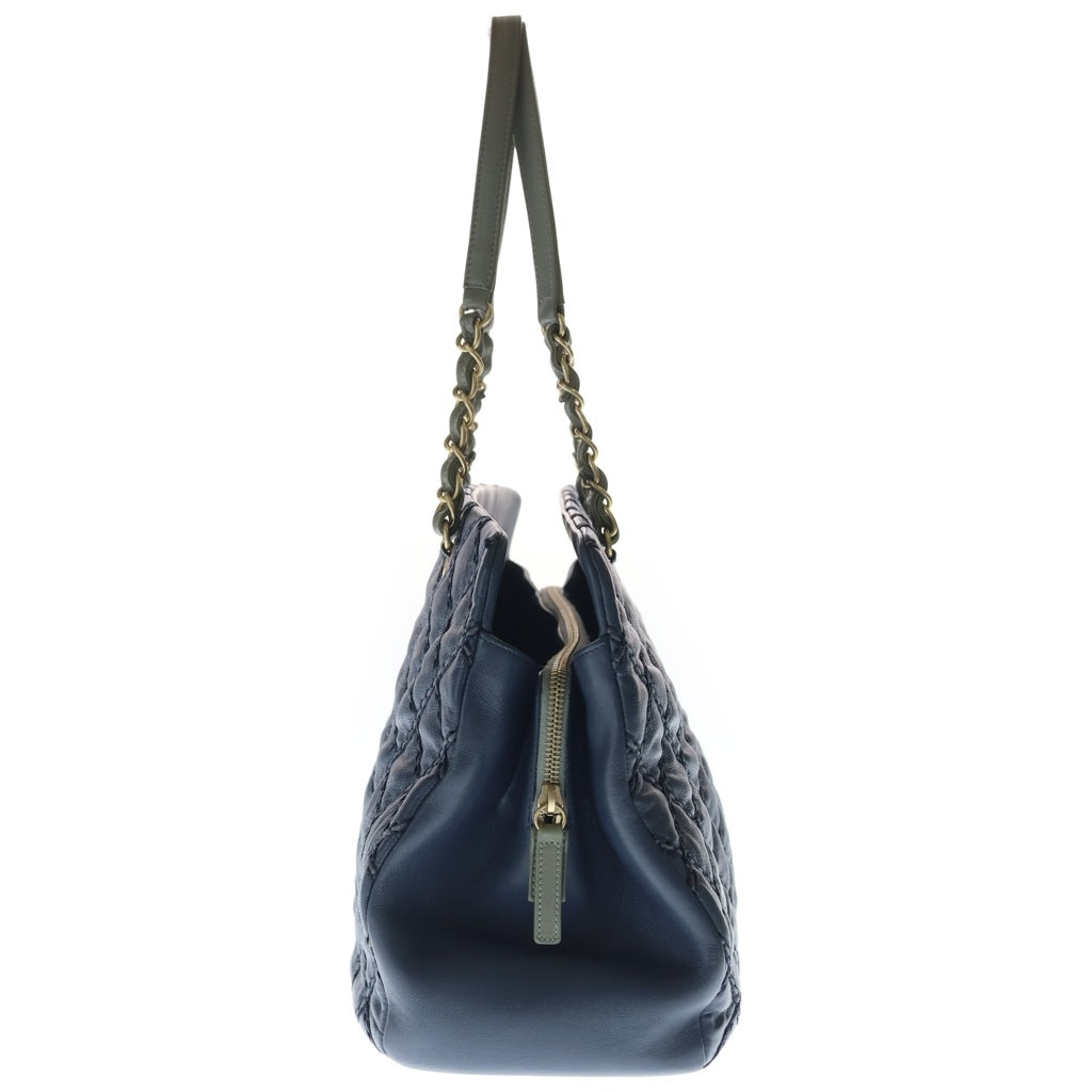 CHANEL(シャネル) ワイルドステッチ マトラッセ レザー チェーンショルダー トートバッグ ゴールド金具 ネイビー 19番台 レディース