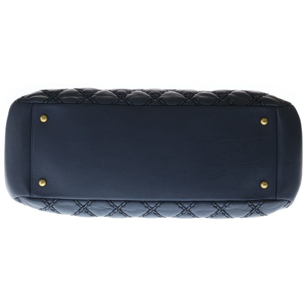 CHANEL(シャネル) ワイルドステッチ マトラッセ レザー チェーンショルダー トートバッグ ゴールド金具 ネイビー 19番台 レディース