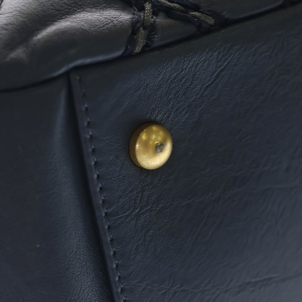 CHANEL(シャネル) ワイルドステッチ マトラッセ レザー チェーンショルダー トートバッグ ゴールド金具 ネイビー 19番台 レディース