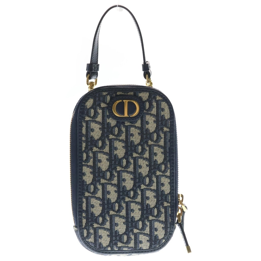 Christian Dior(クリスチャンディオール) 30 モンテーニュ フォンホルダー オブリーク キャンバス レザー 2WAY ハンド チェーン ショルダーバッグ ゴールド金具 ネイビー レディース