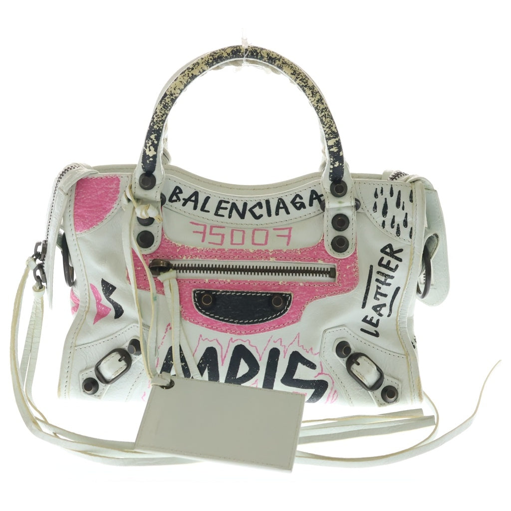 BALENCIAGA(バレンシアガ) クラシック シティ グラフィティ 2WAYハンドバッグ ショルダーバッグ ホワイト レザー 300295 レディース