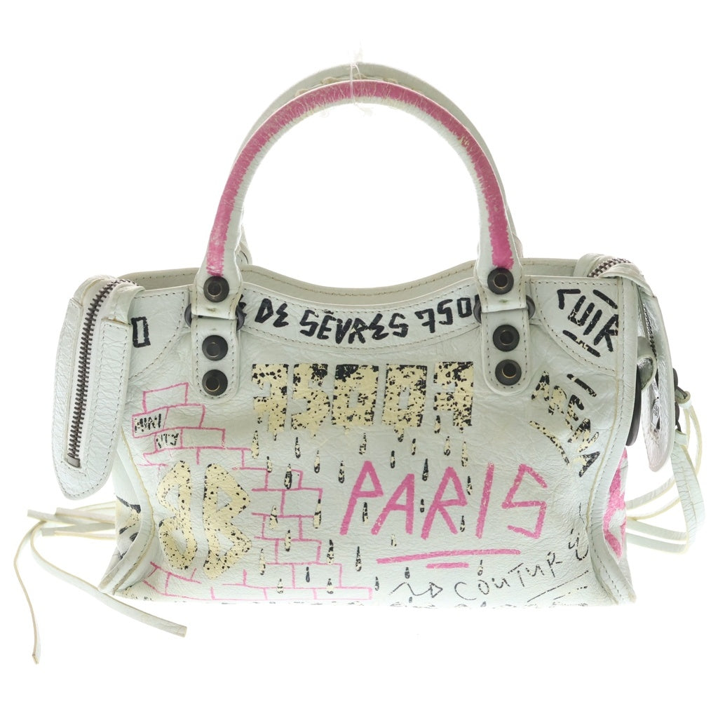 BALENCIAGA(バレンシアガ) クラシック シティ グラフィティ 2WAYハンドバッグ ショルダーバッグ ホワイト レザー 300295 レディース