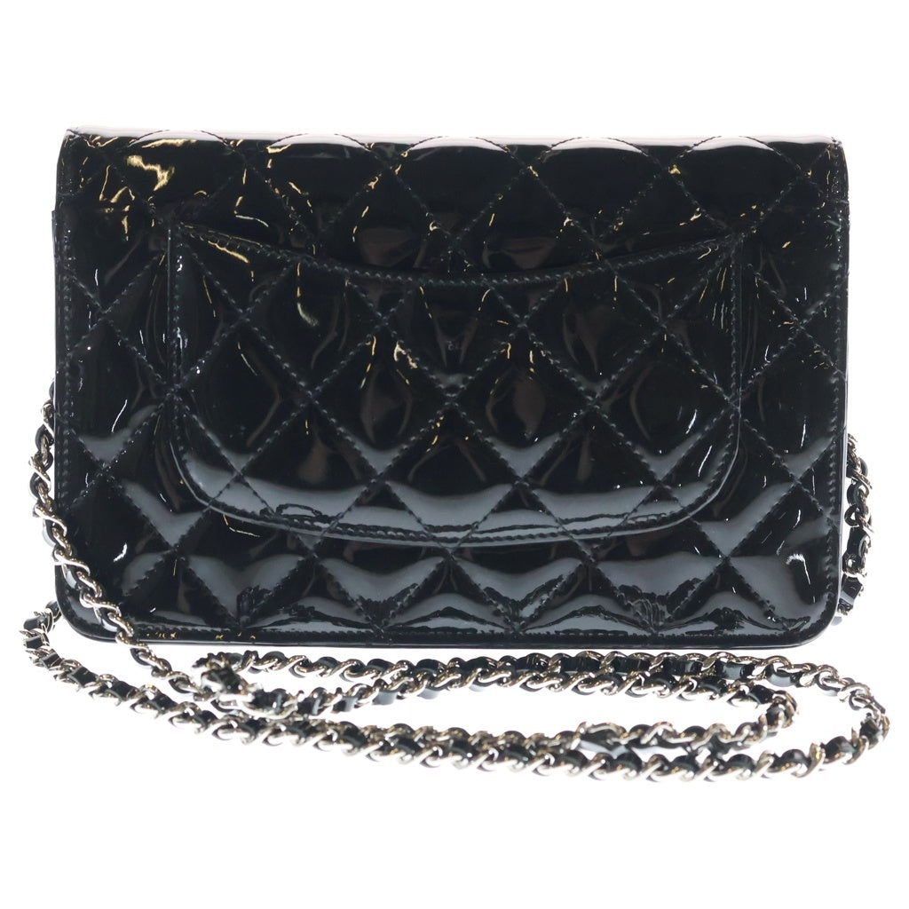 CHANEL(シャネル) ココマーク マトラッセ チェーンショルダーウォレット ミニバッグ ブラック パテント A33814シルバー金具 レディース