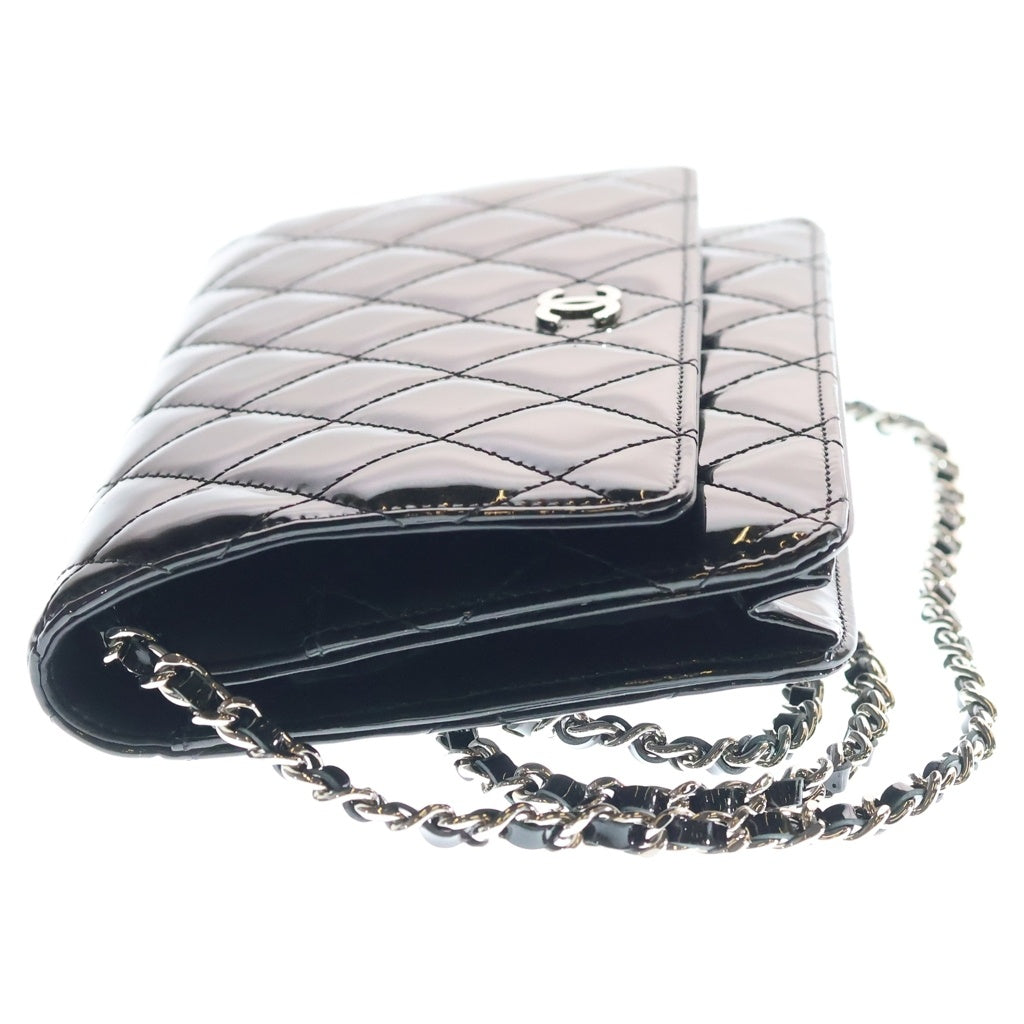 CHANEL(シャネル) ココマーク マトラッセ チェーンショルダーウォレット ミニバッグ ブラック パテント A33814シルバー金具 レディース
