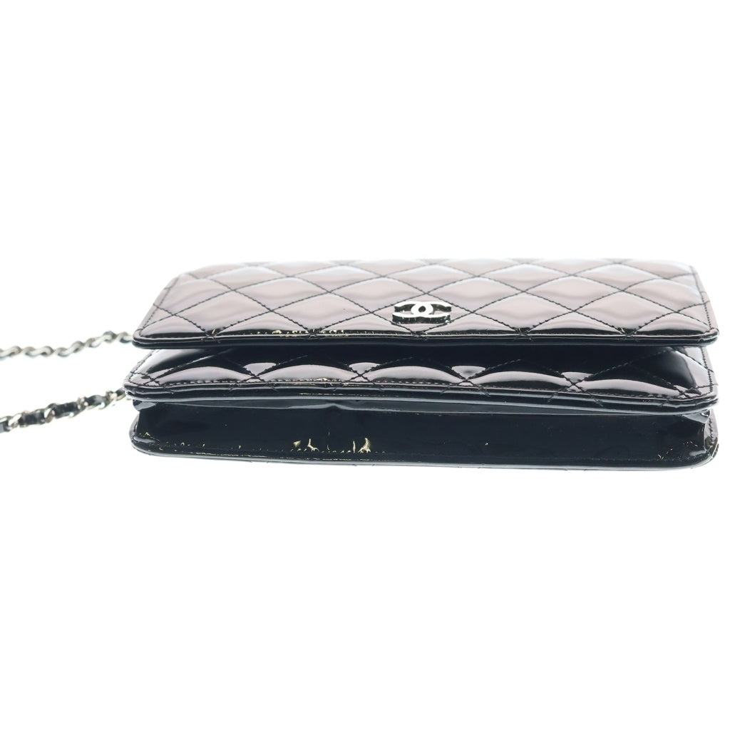 CHANEL(シャネル) ココマーク マトラッセ チェーンショルダーウォレット ミニバッグ ブラック パテント A33814シルバー金具 レディース