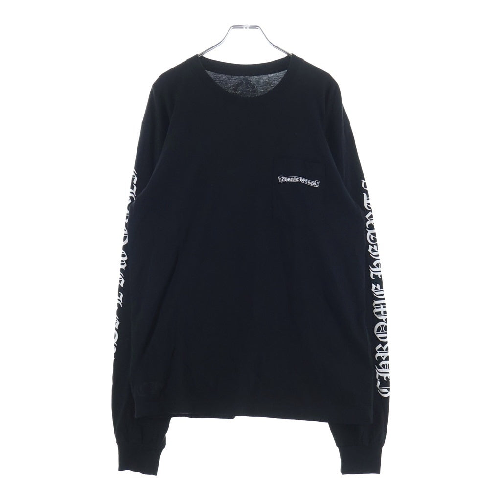 CHROME HEARTS(クロムハーツ) Scroll Logo L/S Pocket T-shirt スクロールロゴ 袖ロゴプリント クルーネック長袖ポケットTシャツ カットソー ブラック